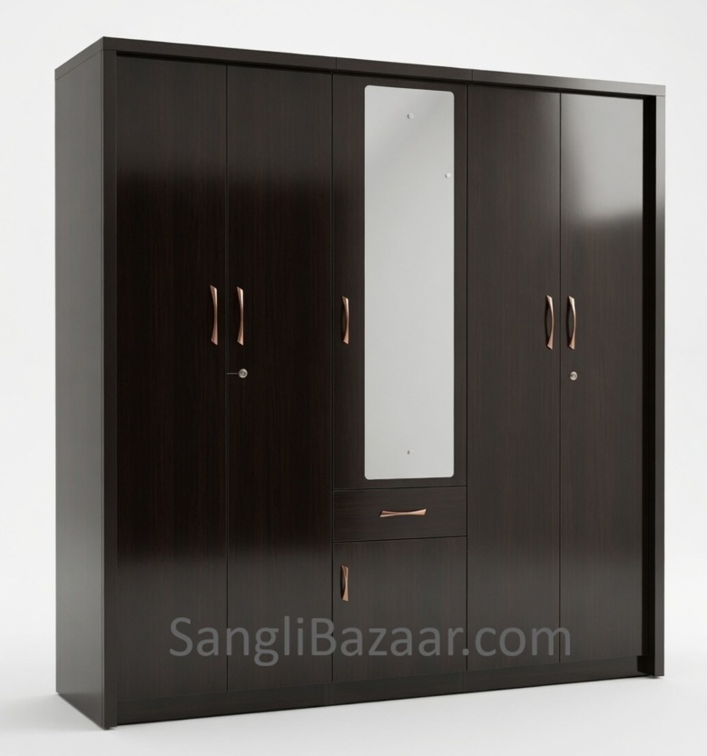 Premium Dark Grey colure Particle Board Wardrobe with Mirror