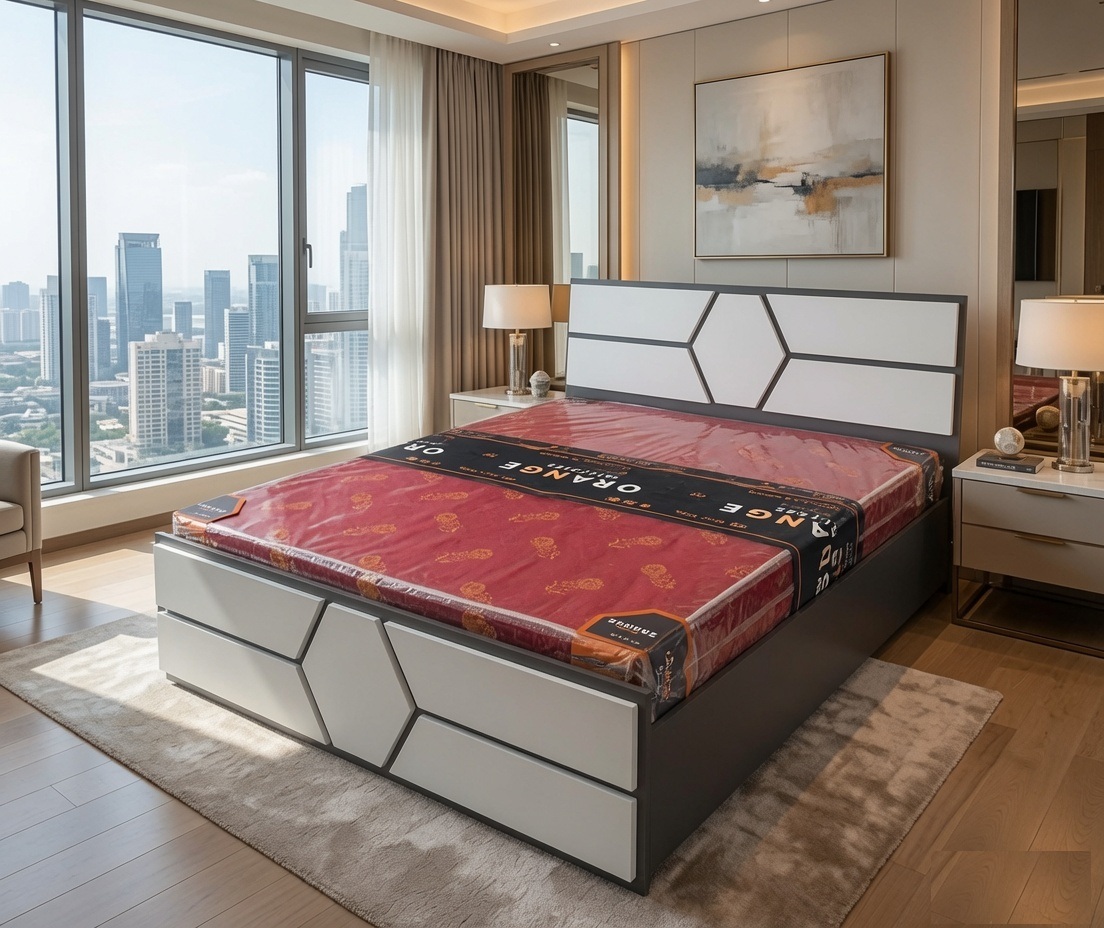 Premium Wooden Storage Bed with Mattress